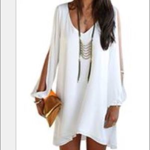 V neck loose hem chiffon dress
